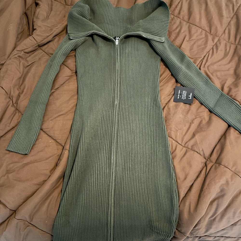 Zara Olive Green Ribbed Sweater Dress